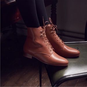 Sezane Tan Leather Lace-Up Booties
